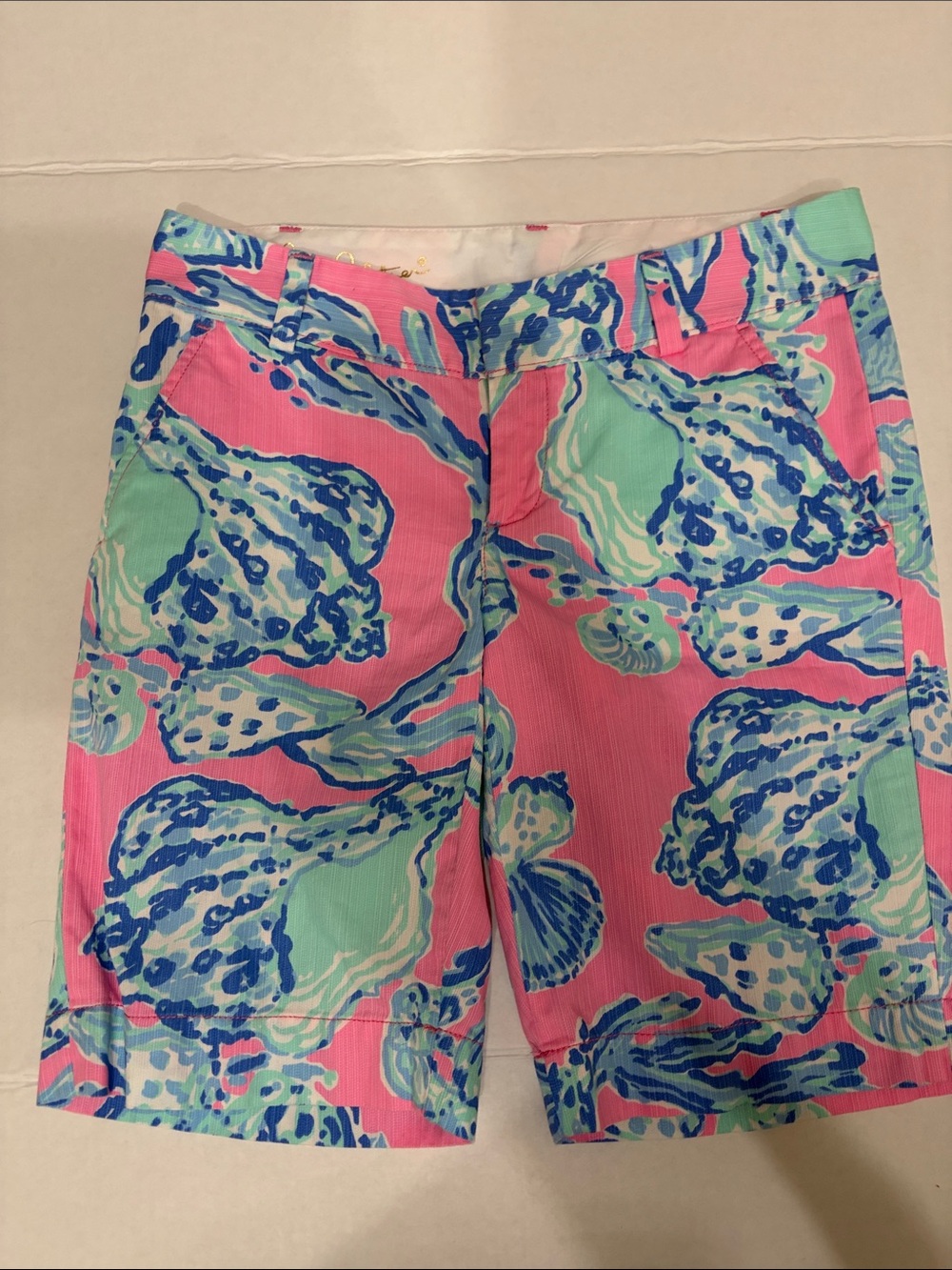 Lilly Pulitzer Pink & Aqua Shell-Print Bermuda Shorts